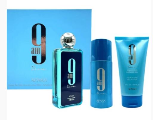 Estuche Afnan 9 AM Divine Unisex 3PZS 100ML EDP + Gel De Baño + Desodorante